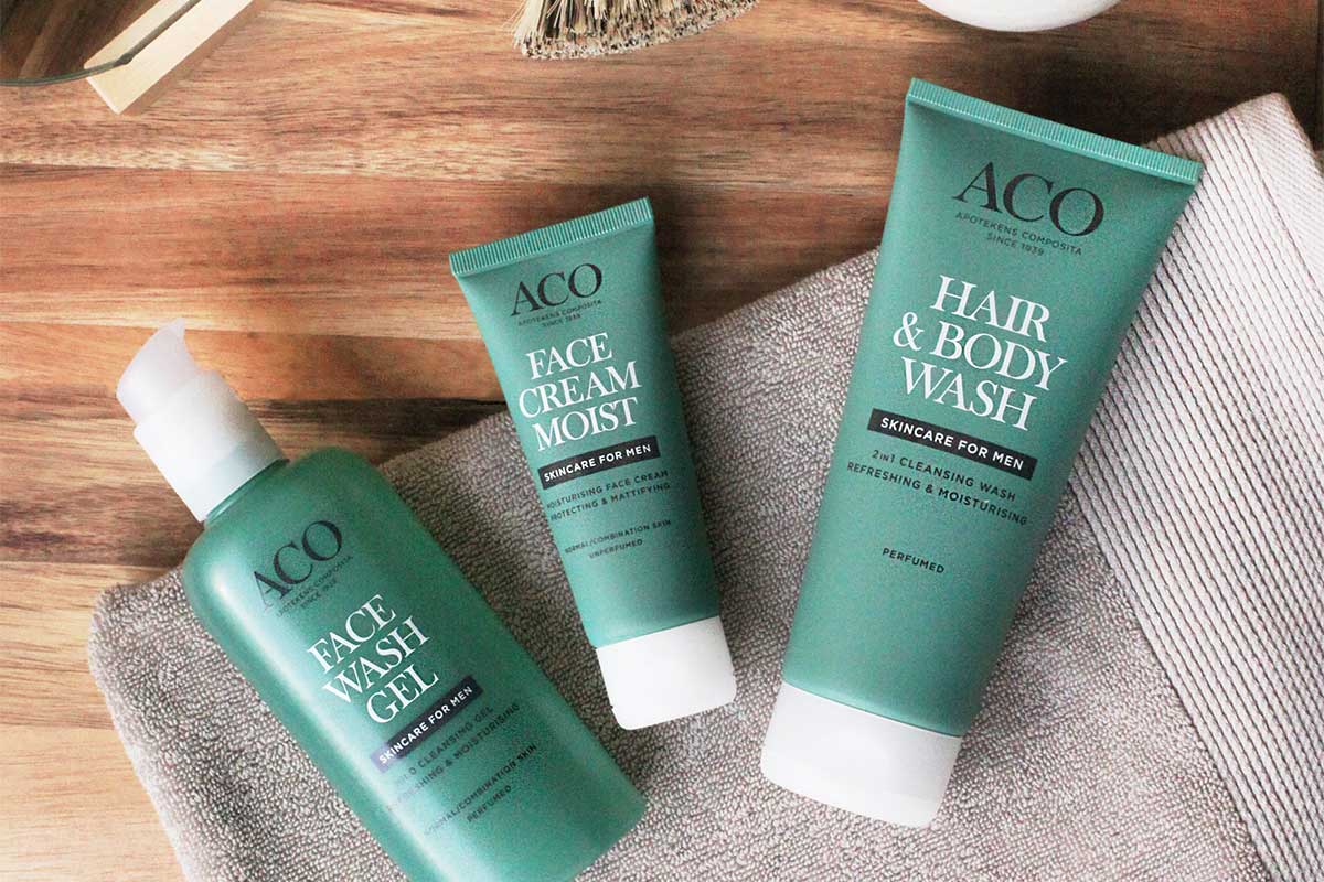 Miesten ihonhoitotuotteet: shampoo, deodorantti, partavaahto